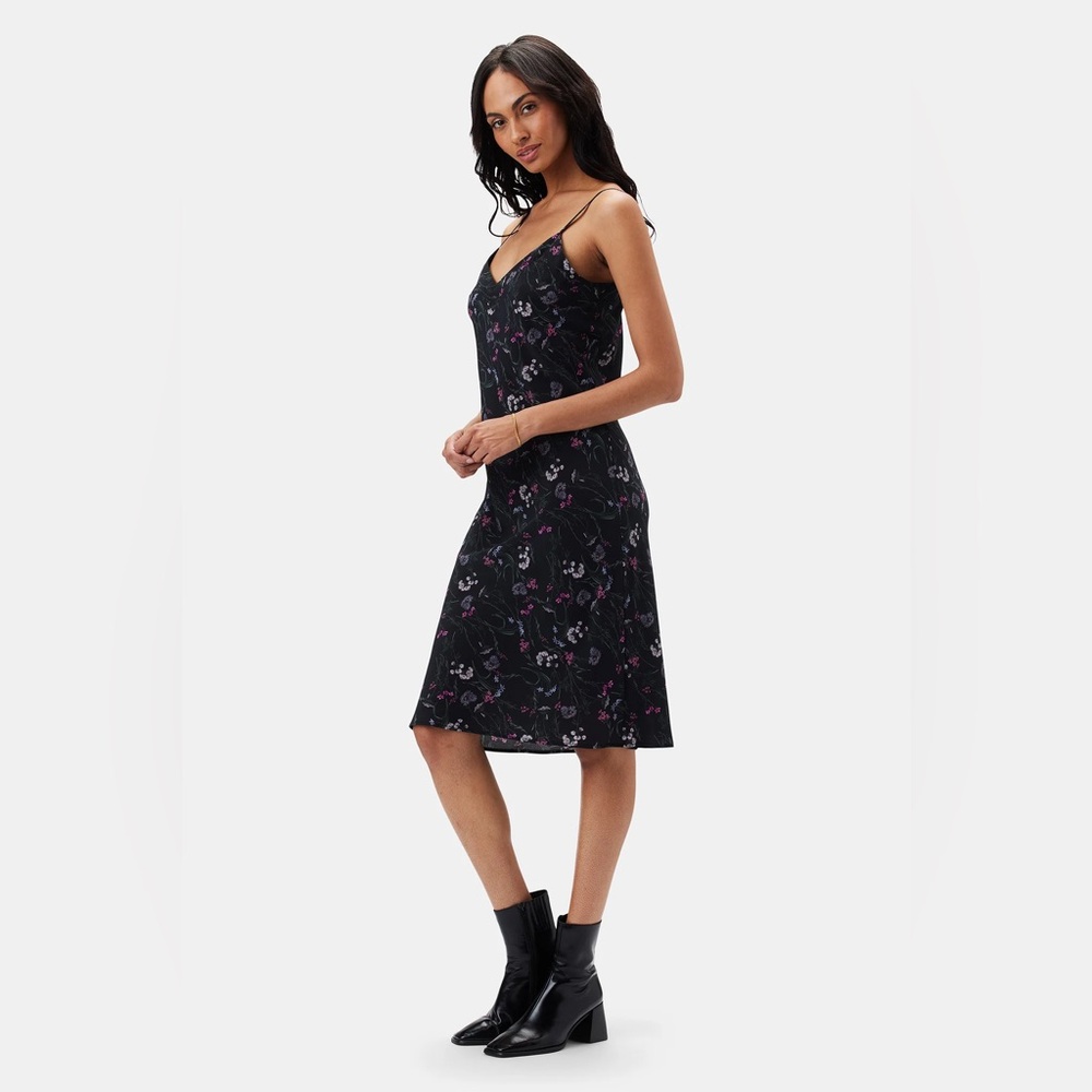 Amour Vert Black Floral Silk Dress Size M